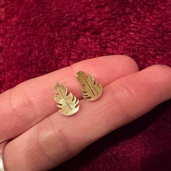 FEATHER GOLD Stainless Steel Stud Earrings With Gift Bag - Picture 3 of 3